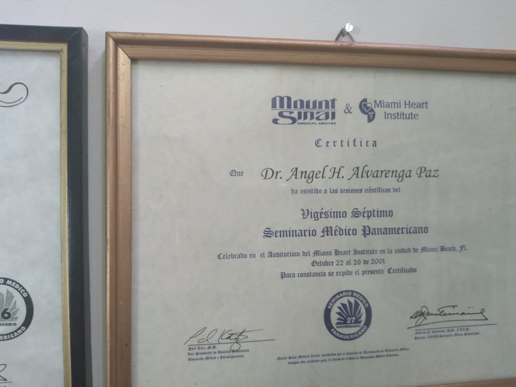 Diploma de Participación por el Vigésimo Séptimo  Seminario Médico Panamericano